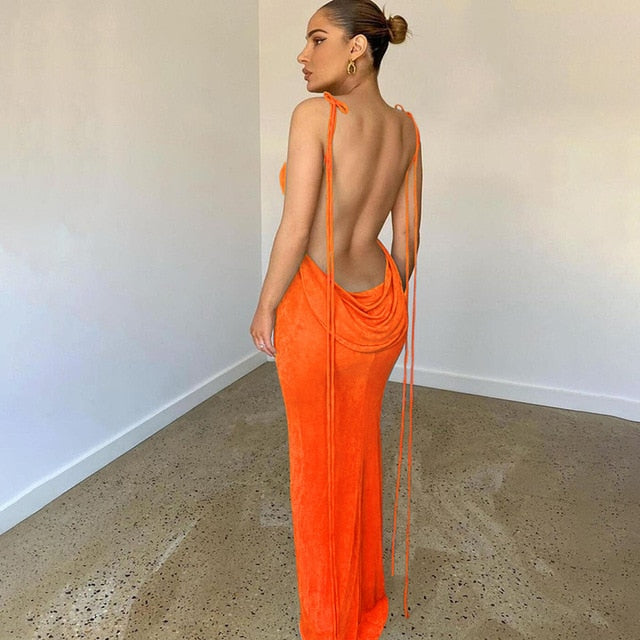 Open Back Slim Cami Strap Long Dresses - Premium  from Milly N Molly  - Just $44! Shop now at Milly N Molly  