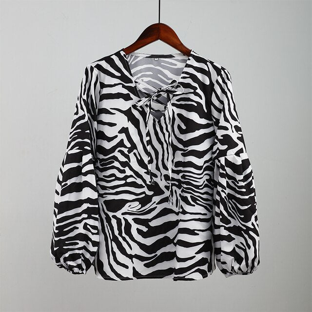 Zebra V-neck Women Blouse - Premium  from Milly N Molly - Just $35! Shop now at Milly N Molly  
