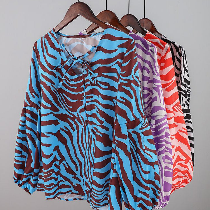 Zebra V-neck Women Blouse - Premium  from Milly N Molly - Just $35! Shop now at Milly N Molly  