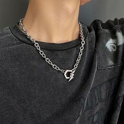 Lightning Hexagon Steel Necklace - Premium  from Milly N Molly - Just $19! Shop now at Milly N Molly  